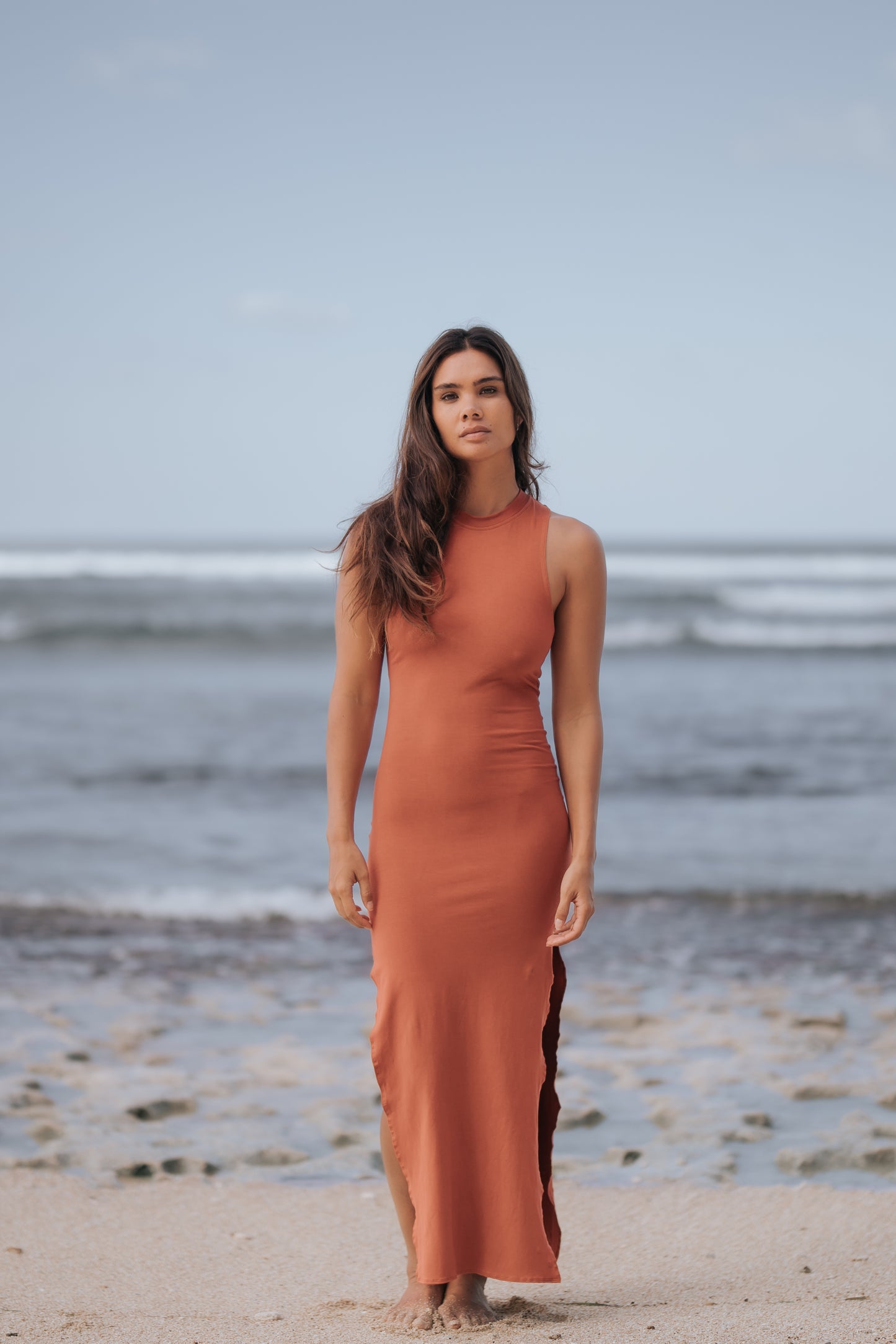 Bella everyday Bamboo Spandex Long Dress Terracotta