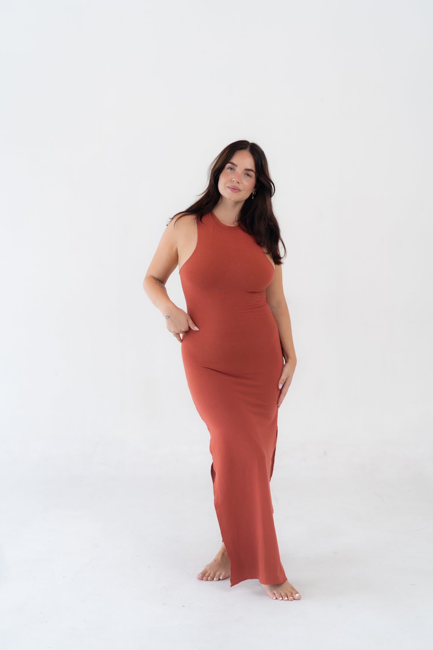 Bella everyday Bamboo Spandex Long Dress Terracotta