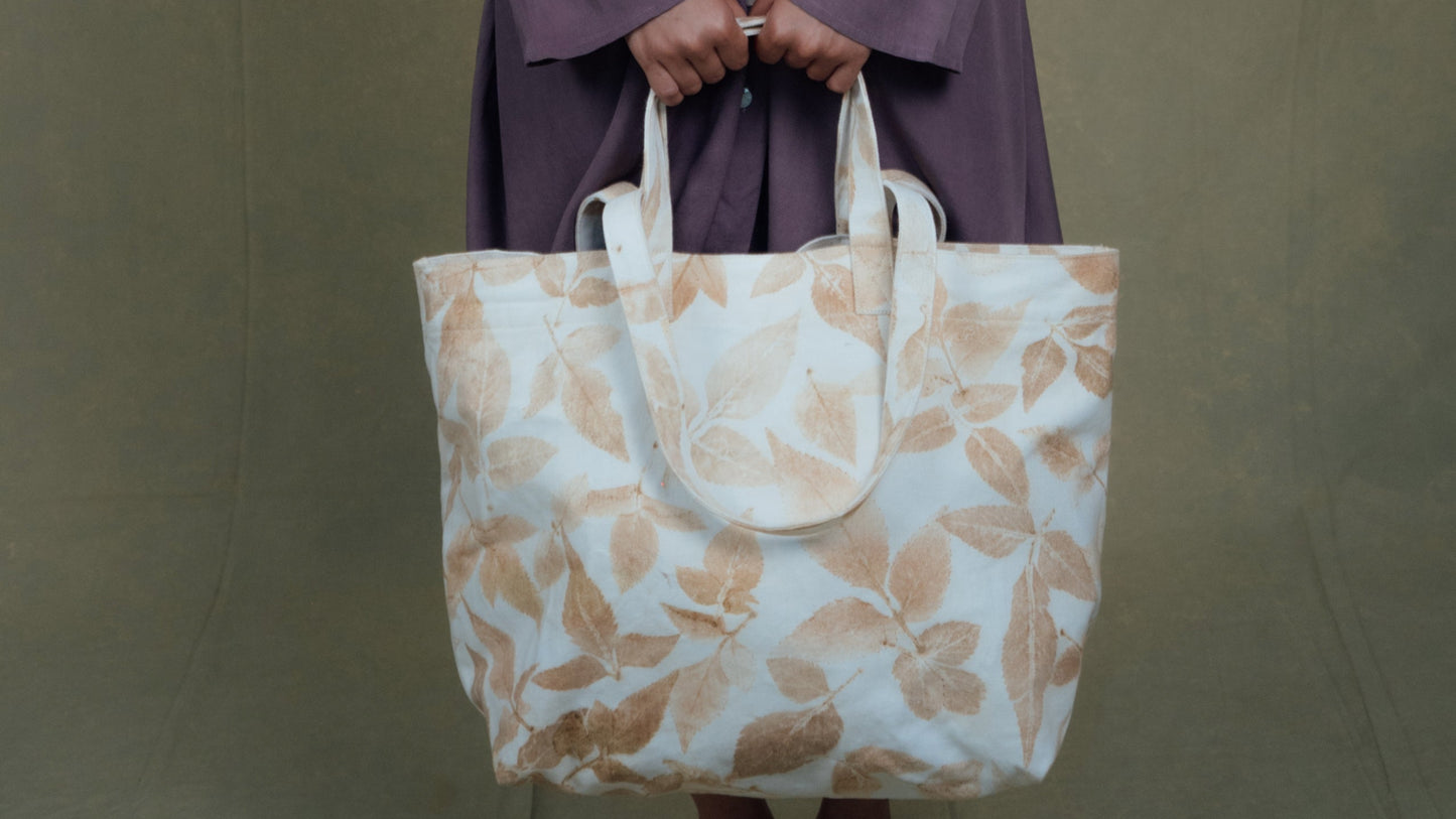 Soft Touch Suede Eco Print Canvas Bag - Double Strap Comfort with Inner Zipper Pocket