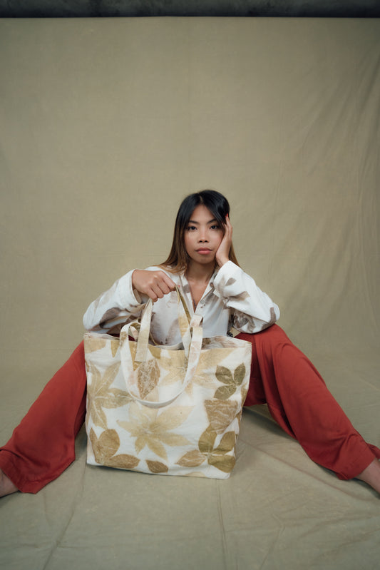 Eco Print Canvas Bag - Double Strap Comfort with Inner Zipper Pocket