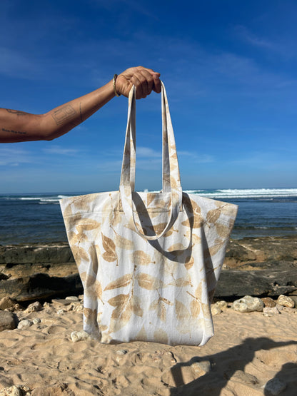 Soft Touch Suede Eco Print Canvas Bag - Double Strap Comfort with Inner Zipper Pocket