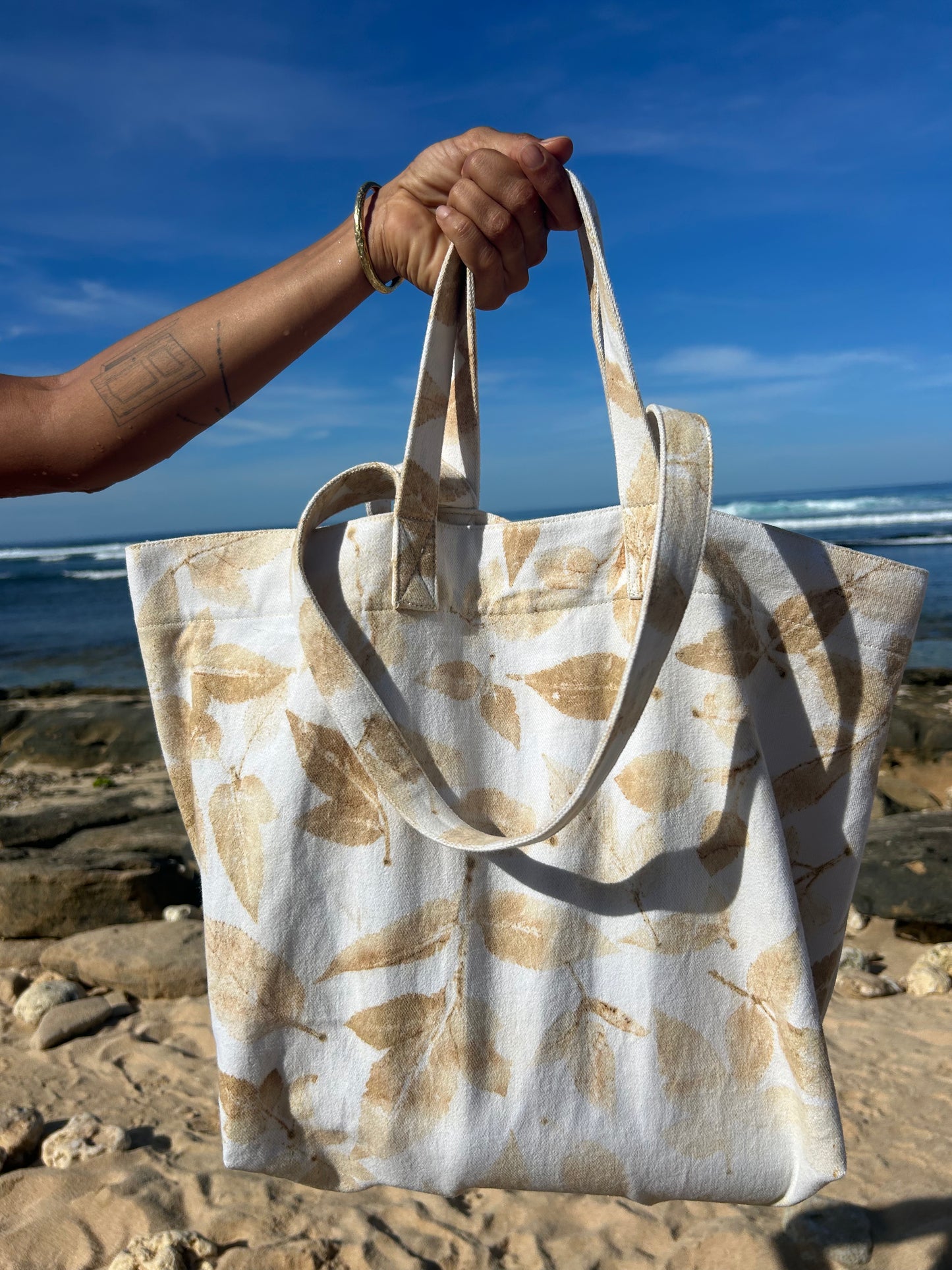 Soft Touch Suede Eco Print Canvas Bag - Double Strap Comfort with Inner Zipper Pocket
