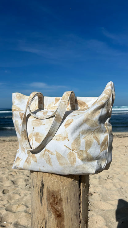 Soft Touch Suede Eco Print Canvas Bag - Double Strap Comfort with Inner Zipper Pocket