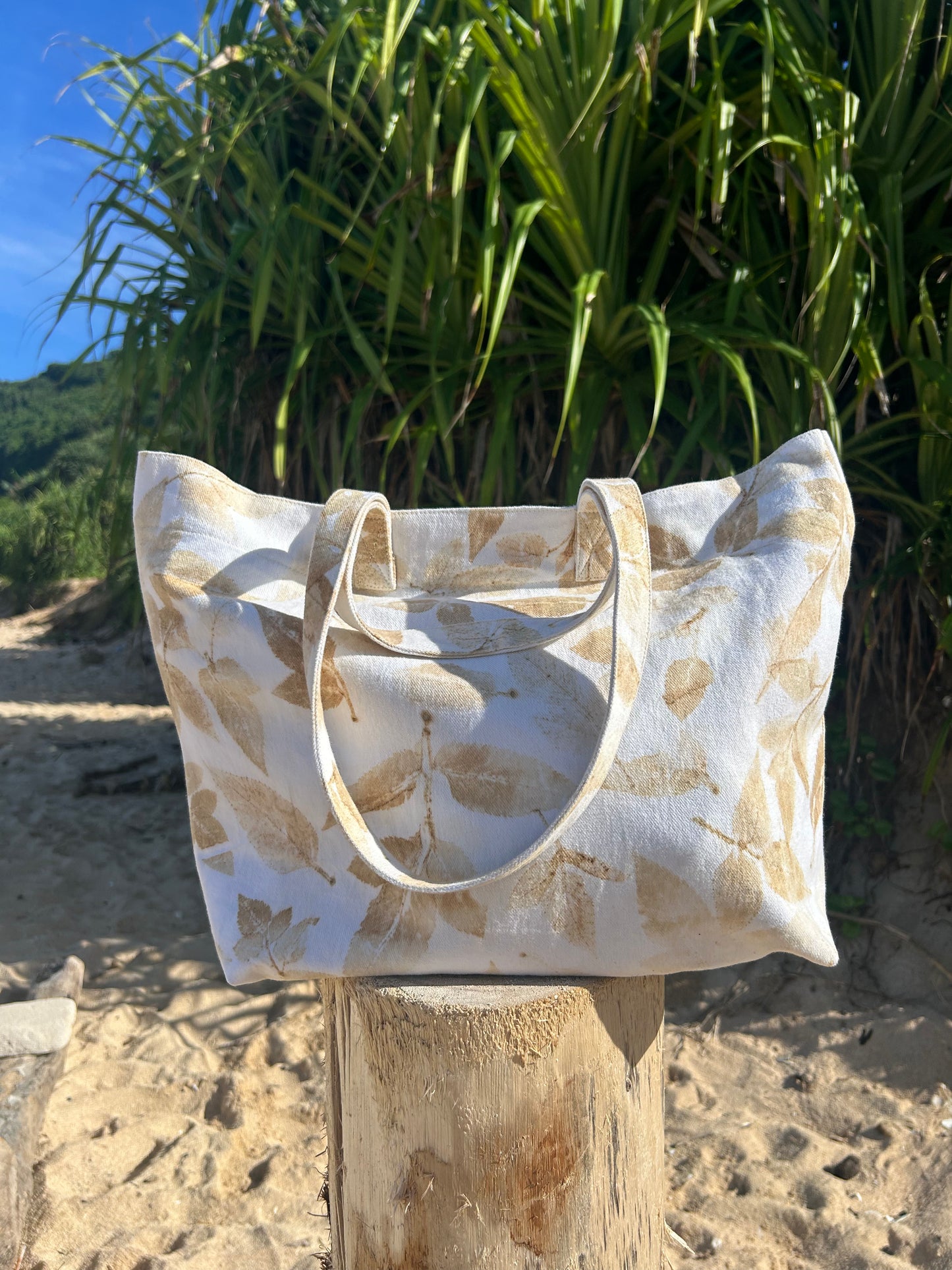 Soft Touch Suede Eco Print Canvas Bag - Double Strap Comfort with Inner Zipper Pocket