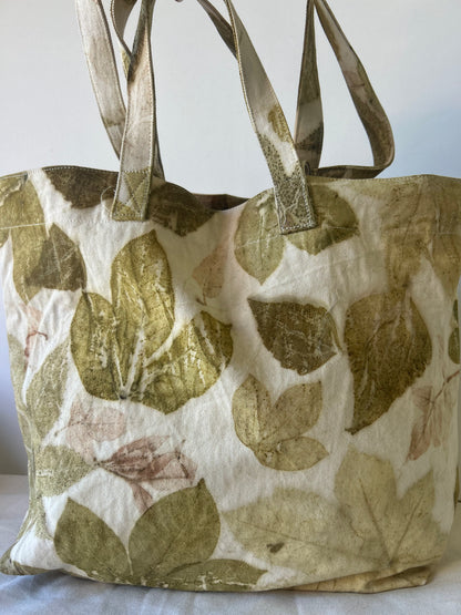 Eco Print Canvas Bag - Double Strap Comfort with Inner Zipper Pocket
