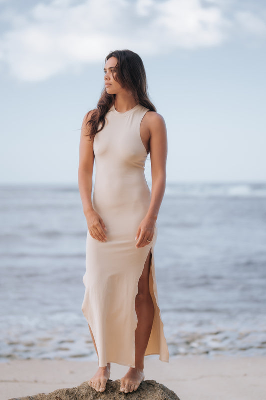 Bella everyday Bamboo Spandex Long Dress Sand
