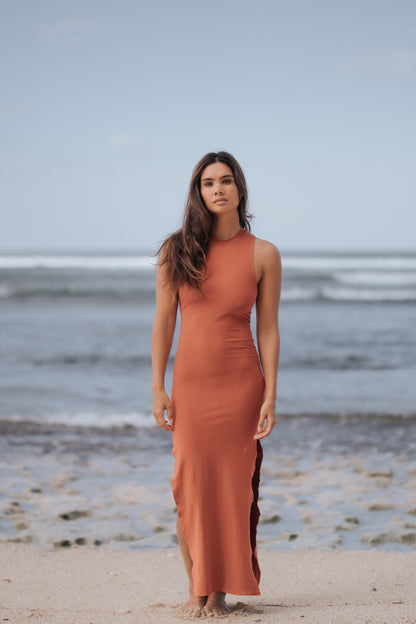 Bella everyday Bamboo Spandex Long Dress Terracotta