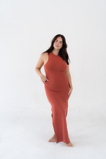 Bella everyday Bamboo Spandex Long Dress Terracotta
