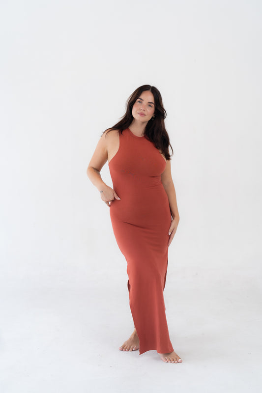 Bella everyday Bamboo Spandex Long Dress Terracotta