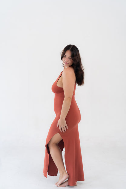 Bella everyday Bamboo Spandex Long Dress Terracotta